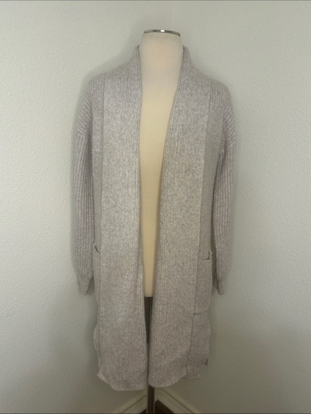 Soft Sincerely Jules Open Front Long Cardigan Oatmeal Cream Gray S Small Pockets
